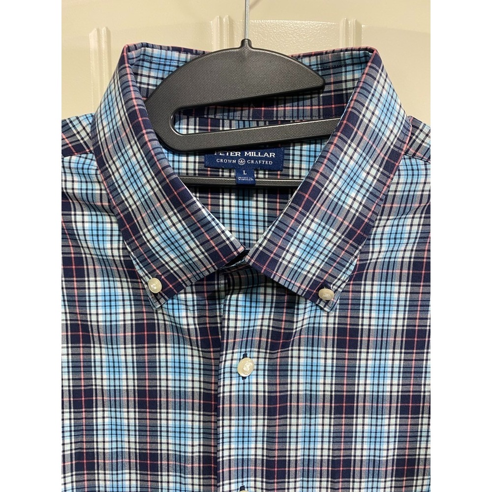 Peter Millar Mens Large Plaid Crown Crafted Button Down Long Sleeve Casual Shirt